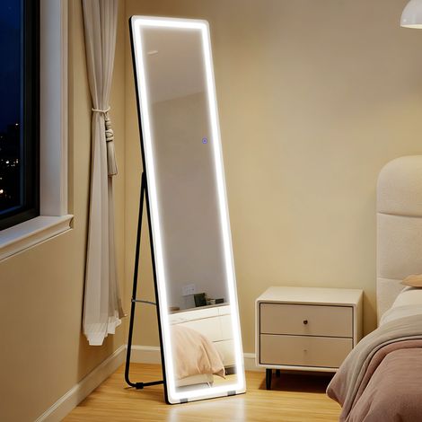 Miroir sur pied ou mural intensité et couleur réglable avec télécommande 40 x 37 x 157.5H cm argenté