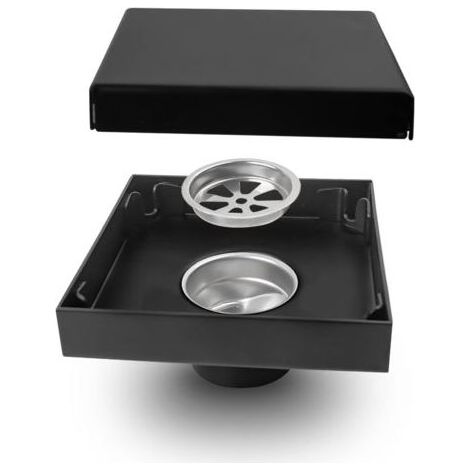Siphon de Sol Carré Noir en Acier Inoxydable - Design Invisible, Évacuation de 40 mm, Anti-Insectes et Odeurs - Parfait pour les Espaces Intérieurs (1/5)