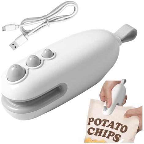 Mini Scelleur,Portable Scelleuse pour Sacs Scelleur Thermique 2 en 1 avec Cutter Coupe Et Scelle Les Sacs Plastiques,Rechargeable Scellant Alimentaire avec Cable USB,Scellant Magnétique (Blan (1/4)