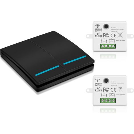 Interrupteur d'éclairage Sans Fil Interrupteur Va Et Vient Sans Fil  Interrupteur de Sécurité de l'émetteur RF 433Mhz et Contrôleur de Récepteur 240 Volt, Pas de Câblage, Avec Batterie (1/5)