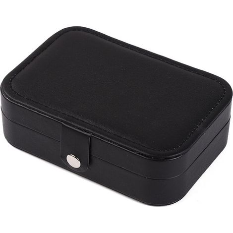 Boîte à bijoux - petit organisateur de bijoux à deux niveaux, boîte de rangement en cuir PU pour bagues, colliers, boucles d'oreilles(noir) (1/5)