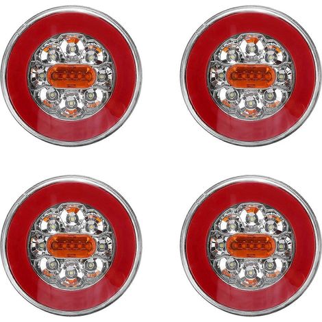 4 feux arrière ronds à LED 4 en 1 pour camion, 12-24 V, avec clignotants, feux de recul et feux stop dynamiques, pour remorque, camion et camping-car. (1/5)