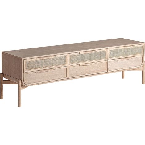 Meuble TV style nordique en bois de frêne et cannage raffiné - Bois clair et cannage naturel (1/5)