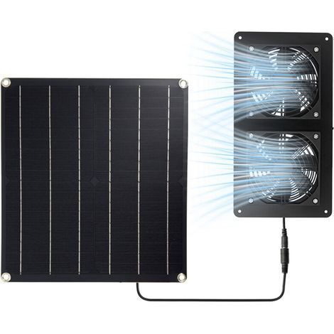 Kit de panneau solaire de 20 W résistant aux intempéries avec ventilateur CC pour petits poulaillers, serres, abris de jardin, maisons pour animaux domestiques, échappement de fenêtre (double) (1/5)