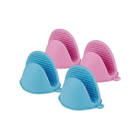 Gants de cuisine en silicone, lot de 4 (bleu + rose), maniques de cuisine en silicone, mini maniques de four résistantes à la chaleur (1/5)