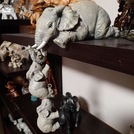 pair Figurine d\\'éléphants en résine 3 pièces, artisanat décoratif, réaliste, mère suspendue, 2 bébés, salon, affichage de la maison