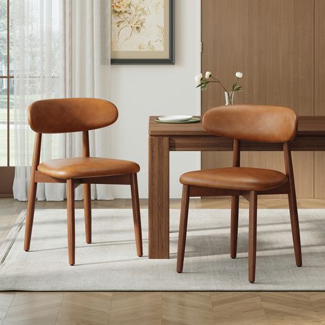 Lot 2 Chaises de salle à manger, chaises rembourrées avec revêtement en cuir PU respirant, coussin en mousse haute densité, cadre en bois massif, chaises d’appoint de cuisine et de salle à manger, Mar (1/5)