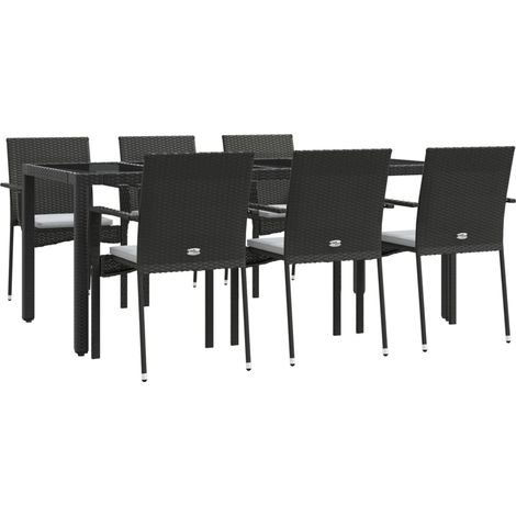 Set da pranzo mobili da giardino mobili da esterno e cuscini 7 pezzi resina intrecciata nera 020014474