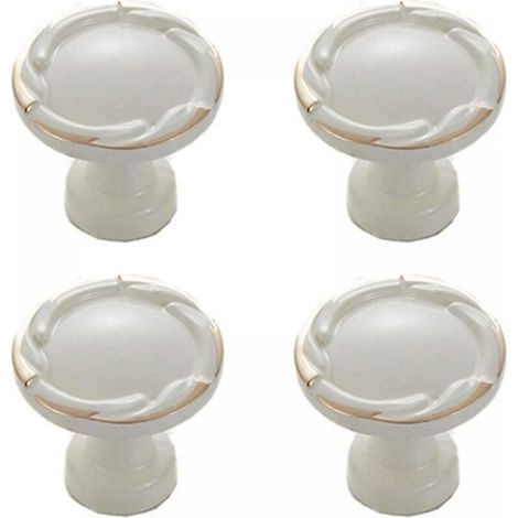 Set of 4 Simple Vintage Decorative Round Cabinet Knobs (Single Hole White) (1/5)