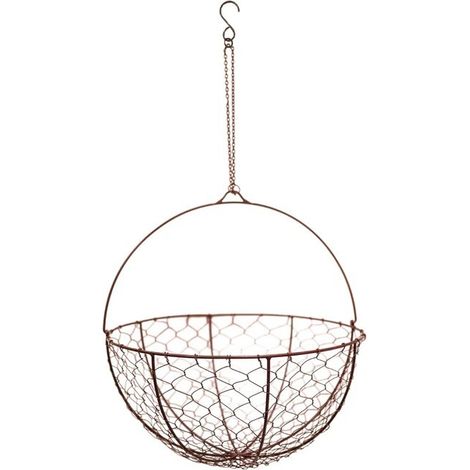 Outdoor Hanging Wired Netted Basket - Mild Steel - L40 x W40 x H40 cm - Bronze