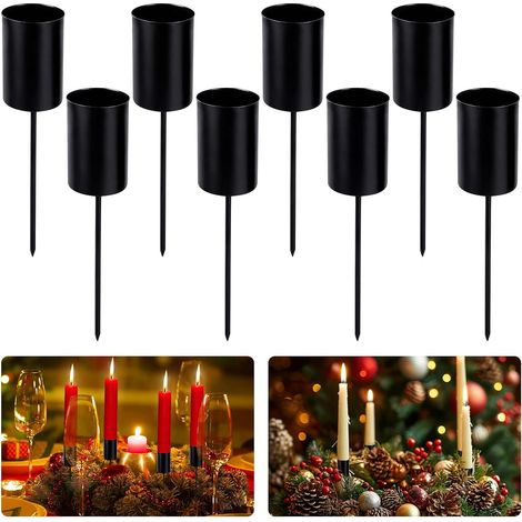 Lot de 8 bougeoirs en métal pour couronne de l'Avent - Noir (1/5)