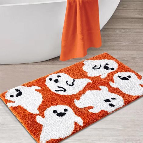 Tapis de salle de bain Halloween fantôme mignon 16 x 24 pouces, tapis de sol absorbant en microfibre longue peluche douce, tapis décor antidérapant lavable en machine pour douche, chambre, entrée et d (1/5)