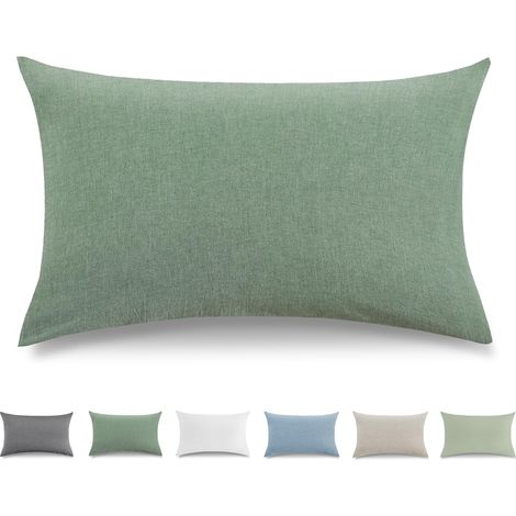 Taie d'oreiller 40x60 cm lot de 2, housse coussin 100% coton lavé, douce, aspect lin, zip (1/5)