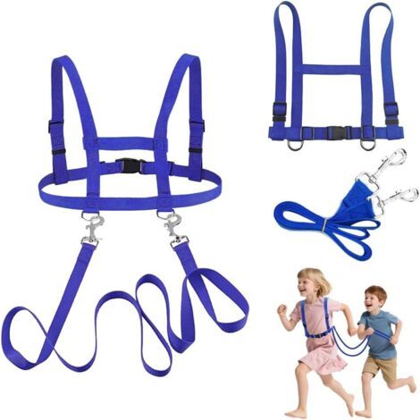 Lot de 2 laisses de cheval pour enfants - Harnais réglable - Avec laisse extra longue - Harnais de cheval pour enfants - Jouet pour cheval - Bleu (1/5)