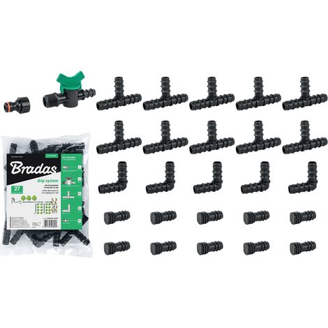 Kit de accesorios para línea de riego por goteo 16 mm, 27 piezas, ideal para instalación eficiente y fácil de sistemas de riego agrícola y jardinería (1/3)