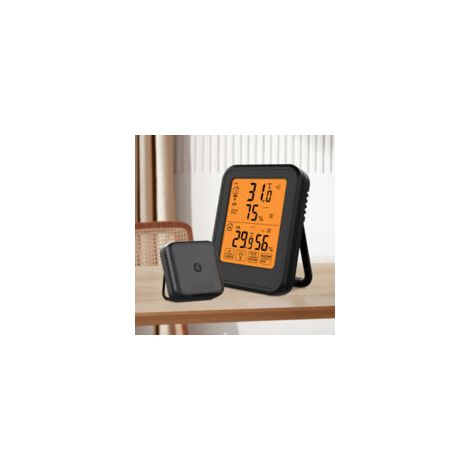 Termometro igrometro digitale con sensore esterno wireless per uffici, case e camere da letto - Nero - 1 unità base + 1 prolunga - Crezuo (1/4)