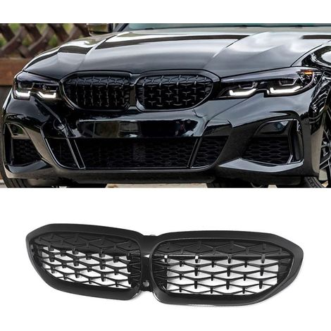 Grille de calandre "kidney" pour BMW Série 3 G20 Berline 2019+, G21 Touring, G28 Berline — style Diamond, noir brillant