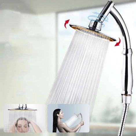Soffione doccia XXL (150 mm) con tubo flessibile in acciaio inox da 1,6 m, 5 getti, per vasca e doccia (1/3)