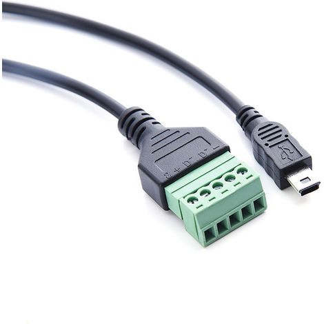 Mini 5-pin male-female connector with green terminals, plug-in and screw-on, for data and charging transmission extension cables (1/5)