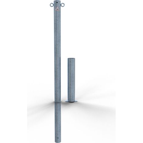 Schake Absperrpfosten herausnehmbar aus Stahlrohr verzinkt Ø60x2,5mm mit Stahlkappe 900mm Überflur ohne Verschluss mit 2 Ösen