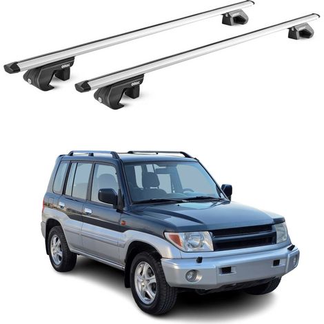 OMAC Dachträger Aluminium TÜV geprüft für Mitsubishi Pajero Sport I 1996-2008 – Für Standard Dachreling – T Nut – Max 90 kg – 2 Schlösser Silber