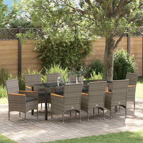 Conjunto de Comedor de Jardín 9 pcs Gris ratán sintético vidaXL (1/5)