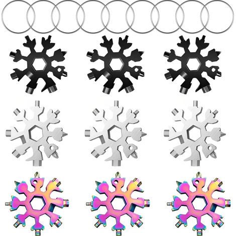 Clé multifonction 18-en-1 en acier inoxydable, outil flocon de neige portable avec tournevis, ouvre-bouteille, porte-clés tactique pour homme, camping extérieur (Couleur) (1/5)