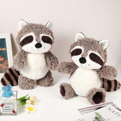 Lot de 2 peluches raton laveur, petit raton laveur en peluche, mignon, marron, peluche raton laveur des bois, doux (25 cm) (1/5)