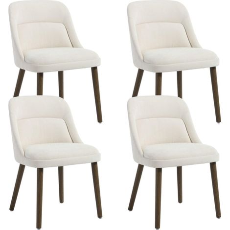Wahson Lot de 4 Chaises de Salle à Manger Rétro, Chaises de Cuisine Rembourrées en Chenille avec Pieds en Bois pour Salle à Manger/Salon, Blanc