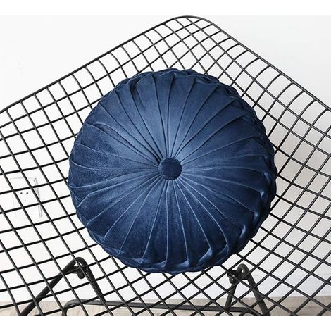 Coussin décoratif - Pouf citrouille - Décoration de salon - Velours fait main - 38 x 38 cm - Bleu (1/5)