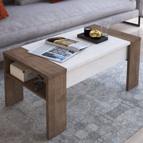 Mesa de Centro Coral, un Compartimento, Tapa Elevable, Forma Rectangular, 98x50x43h cm, Marrón Nogal (1/3)