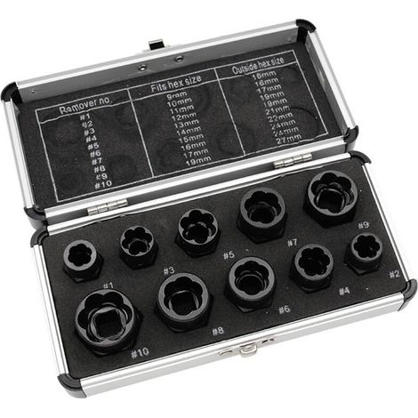 Lot de 10 extracteurs d'écrous à choc – Enlève boulons et vis endommagés – Néodyme extra fort – Revêtement nickel-cuivre-nickel (1/5)