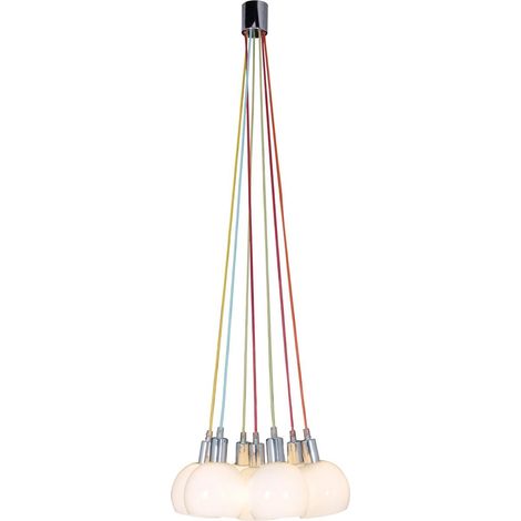 Suspension 7 Globes en Verre Blanc Opale et Métal Chromé Câbles Colorés E14 H120 cm - PANGIVO (1/5)