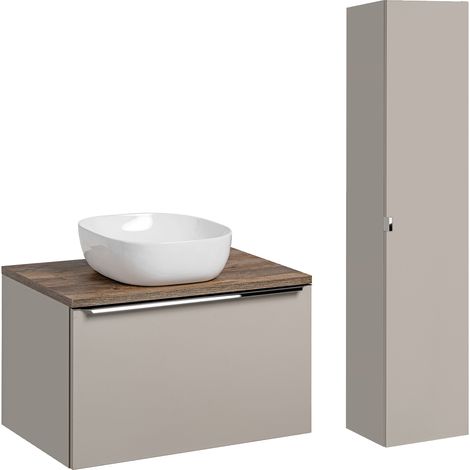 Waschtisch und Hängesäule 80cm Éros mit 1 Schublade, Taupe