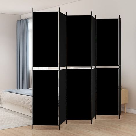 6-tlg. Paravent Schwarz 300x220 cm Stoff