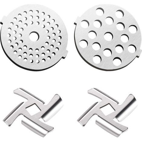 Set di 4 accessori di ricambio per tritacarne, 2 lame per tritacarne, 2 piastre per macinare, kit di ricambio per tritacarne elettrico. (1/4)