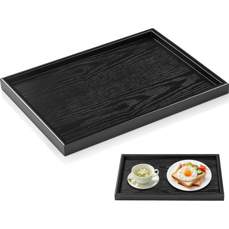 Plateau de Service rectangulaire en Bois Massif avec poignées, 40 x 30 cm, Plateau en Bois pour Petit déjeuner, thé et café, Assiette de Service en Bois pour Cuisine, Salon et décoration (1/5)