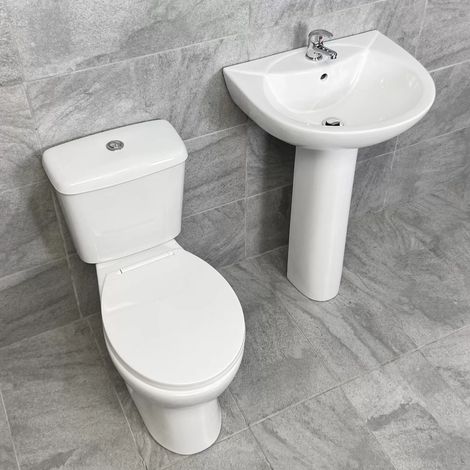Gillian Rimless Toilet & Basin Sink Set Bathroom Suite Modern Style, No Tap (1/5)