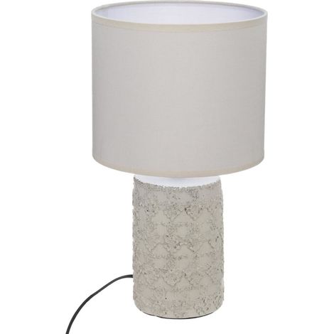 Lámpara Melo de cerámica beige, pantalla de algodón, estilo boho
