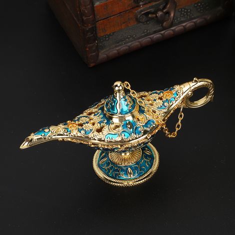 Lampe d'Aladin en métal, brûleur d'encens, décoration intérieure créative, cadeau (bleu) (1/2)