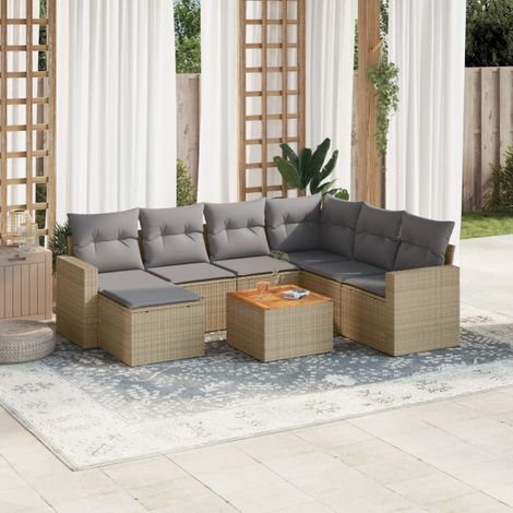 vidaXL Salon de jardin avec coussins 8 pcs beige résine tressée (1/4)