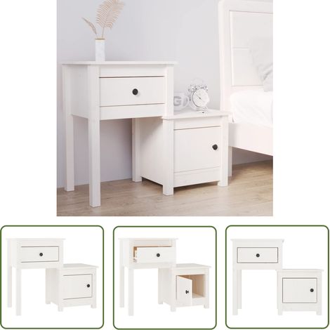 The Living Store Nachttisch Weiß 79,5x38x65,5 cm Massivholz Kiefer - Nachttisch - Massivholzmöbel - Kiefernmöbel - Weißes Möbelstück - Wohnzimmerdeko (1/5)