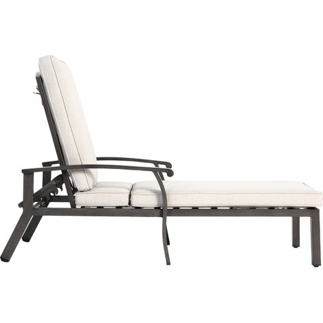 Chaise longue de jardin en aluminium avec coussin en coton beige, dossier inclinable, modèle résistant à la corrosion (1/5)