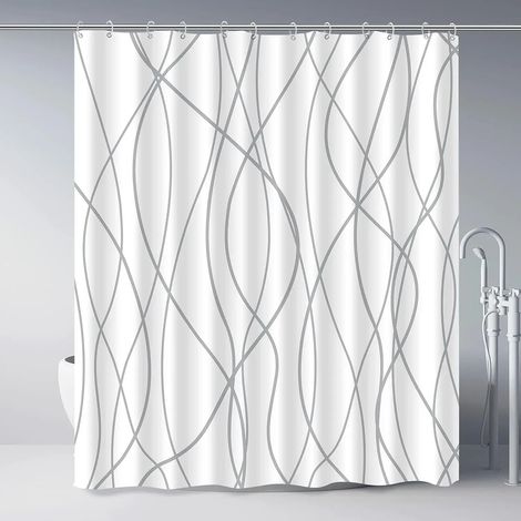 Filiyano-Rideau de douche moderne à rayures noires et blanches ondulées, rayures dégradées, rideau de douche décoratif pour salle de bain, 240 x 180