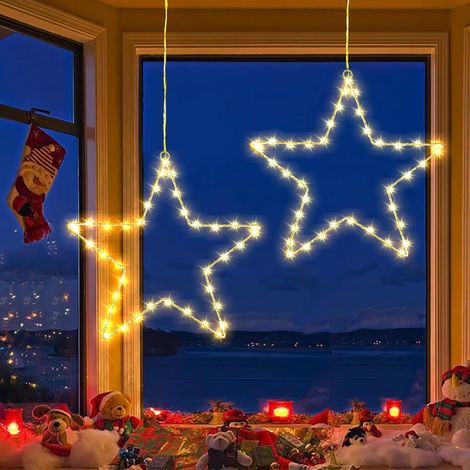 Fenster Weihnachtsbeleuchtung, 2 Stück 40 LED Sterne Weihnachtsbeleuchtung Innen Batterie Fensterlichter Weihnachtsstern Lichterkette für Zimmer Garten Balkon Hochzeit Party Deko, Warmweiß (1/5)