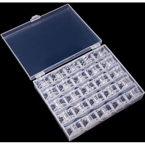 Canillas para máquinas de coser, Canillas universales para máquinas de coser, Canillas de plástico para máquinas de coser con caja de almacenamiento (25 unidades, transparentes) (1/5)