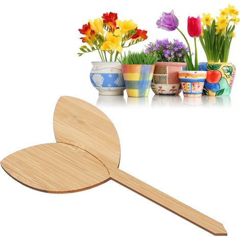 Set mit 10 Holz-Pflanzenetiketten für Gartenpflanzen, Blumenetiketten, Blattformen (1/5)