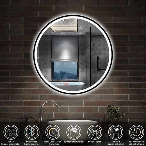 LED Badspiegel Wandspiegel Badezimmerspiegel, Beschlagfrei, Drei Farben Dimmbar, Bluetooth, Uhr 100cm