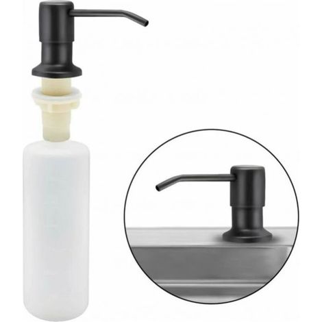 Distributeur de Savon évier Cuisine (Noir Mat), Distributeur de détergent encastrable en Acier Inoxydable de Cuisine 350 ML, Distributeur de Savon Rechargeable avec Pompe rotative à 360 ° (1/5)