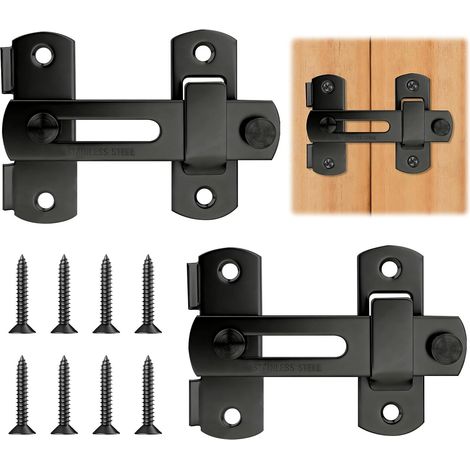 Verrou De Porte Coulissante, 2pcs 90/180 Degrés Loquet Porte Coulissante, Serrure de Portes Loquet de Crochet a Porte Bascule avec Vis pour Porte de Grange Coulissante Cuisines Fenêtre-Argenté